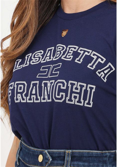 Women's blue short-sleeved T-shirt with college style logo print ELISABETTA FRANCHI | MA01546E2B75